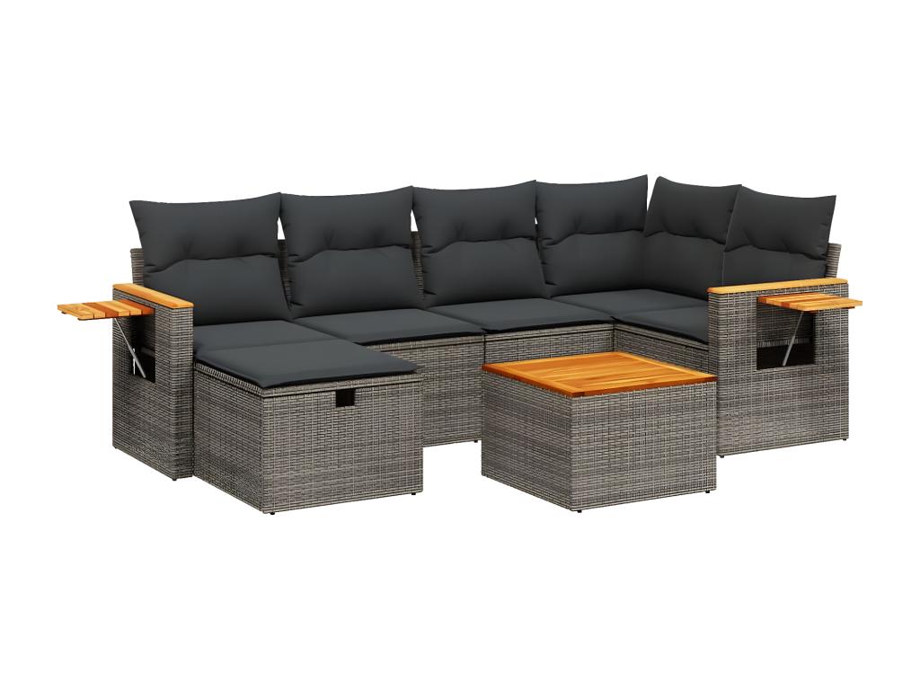 Set di mobili da esterno in resina intrecciata grigia da 7 pezzi con cuscini