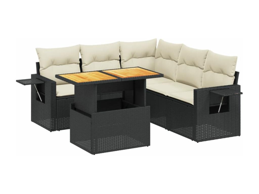 Set di mobili da esterno in resina intrecciata nera da 6 pezzi con cuscini
