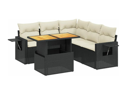 Set di mobili da esterno in resina intrecciata nera da 6 pezzi con cuscini