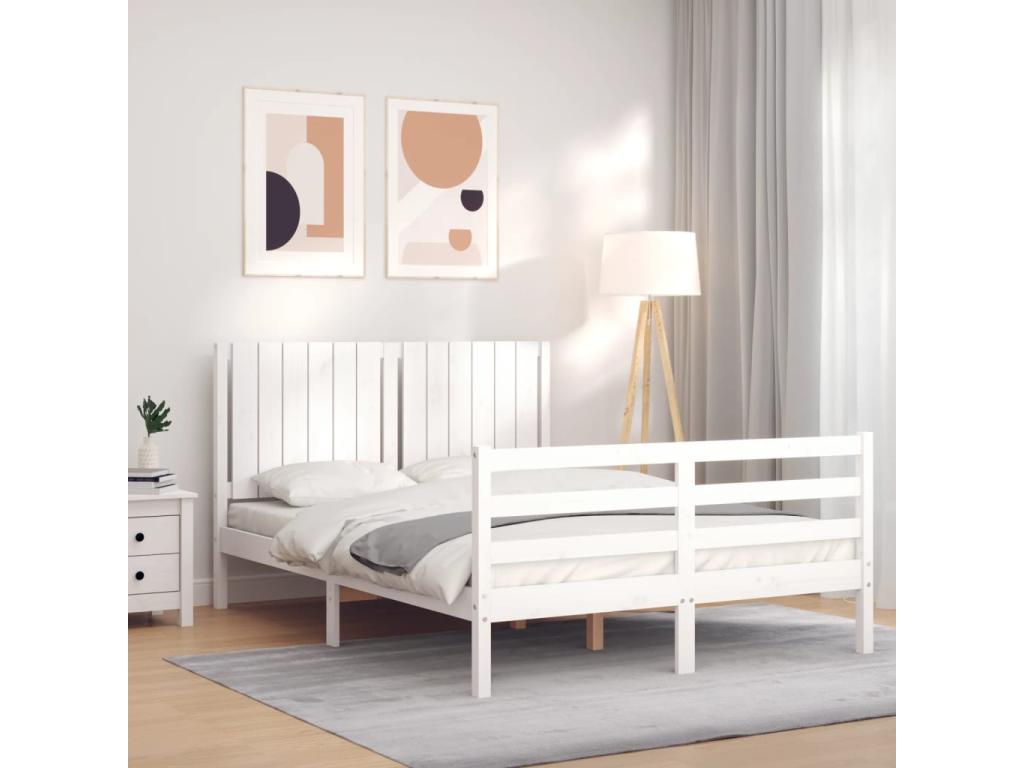 Struttura letto in legno massello bianco con testiera