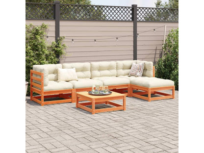 Set di mobili da esterno in legno massello di pino marrone da 6 pezzi con cuscini