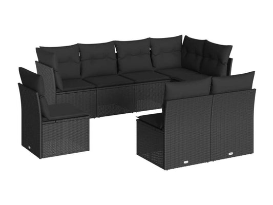 Set di mobili da esterno in resina intrecciata nera da 8 pezzi con cuscini