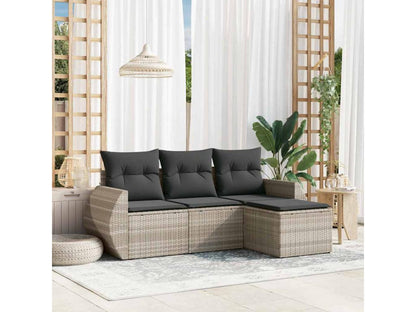 Set di mobili da esterno in resina intrecciata grigia da 4 pezzi con cuscini