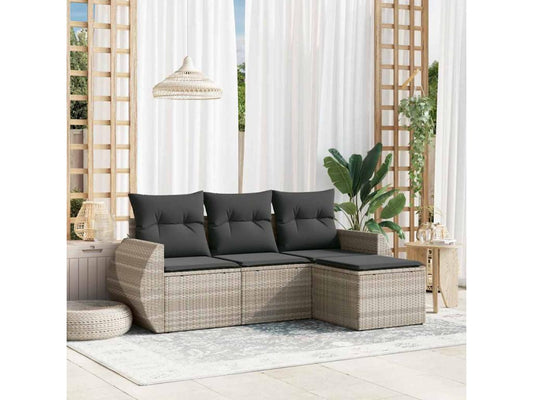 Set di mobili da esterno in resina intrecciata grigia da 4 pezzi con cuscini