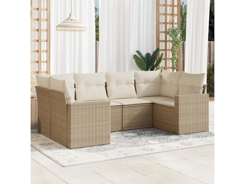Set di mobili da esterno in resina intrecciata beige da 6 pezzi con cuscini