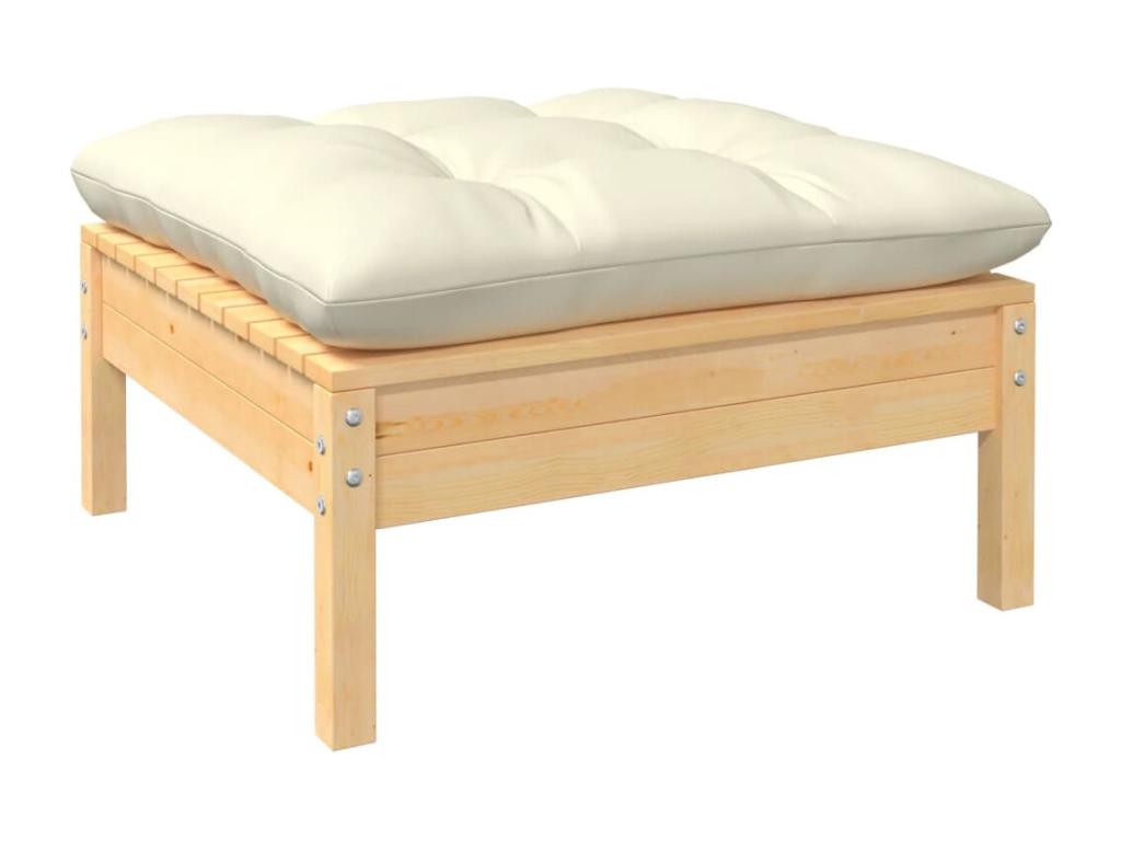 Set di mobili da esterno in legno massello di pino color crema da 10 pezzi con cuscini