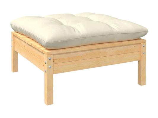 Set di mobili da esterno in legno massello di pino color crema da 10 pezzi con cuscini