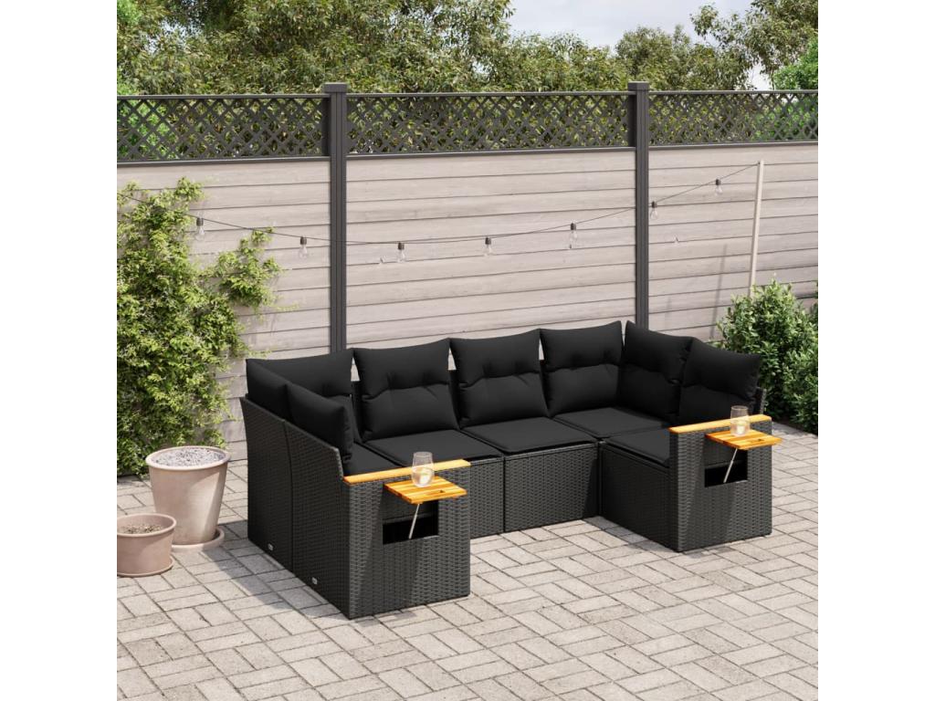 Set di mobili da esterno in resina intrecciata nera da 6 pezzi con cuscini