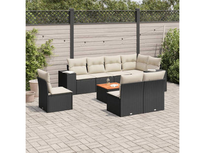 Set di mobili da esterno in resina intrecciata nera da 9 pezzi con cuscini