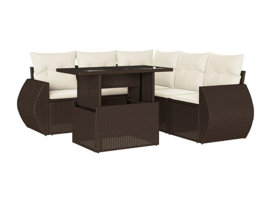 Set di mobili da esterno in resina intrecciata marrone da 6 pezzi con cuscini