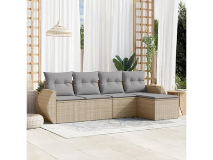 Set di mobili da esterno in resina intrecciata beige da 5 pezzi con cuscini