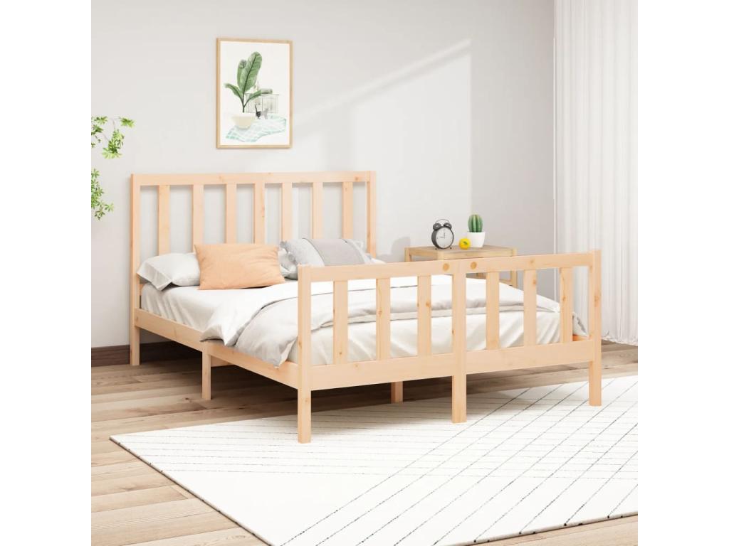 Struttura letto in legno massello di pino marrone, 140 x 190 cm