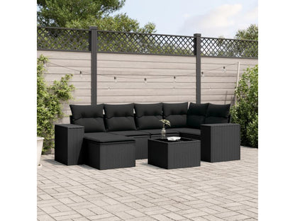 Set di mobili da esterno in resina intrecciata nera da 7 pezzi con cuscini