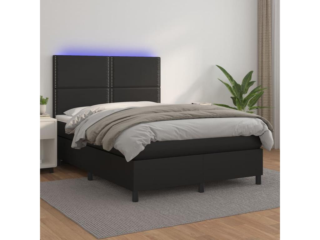 Base per letto LED in similpelle nera, 140 x 190 cm