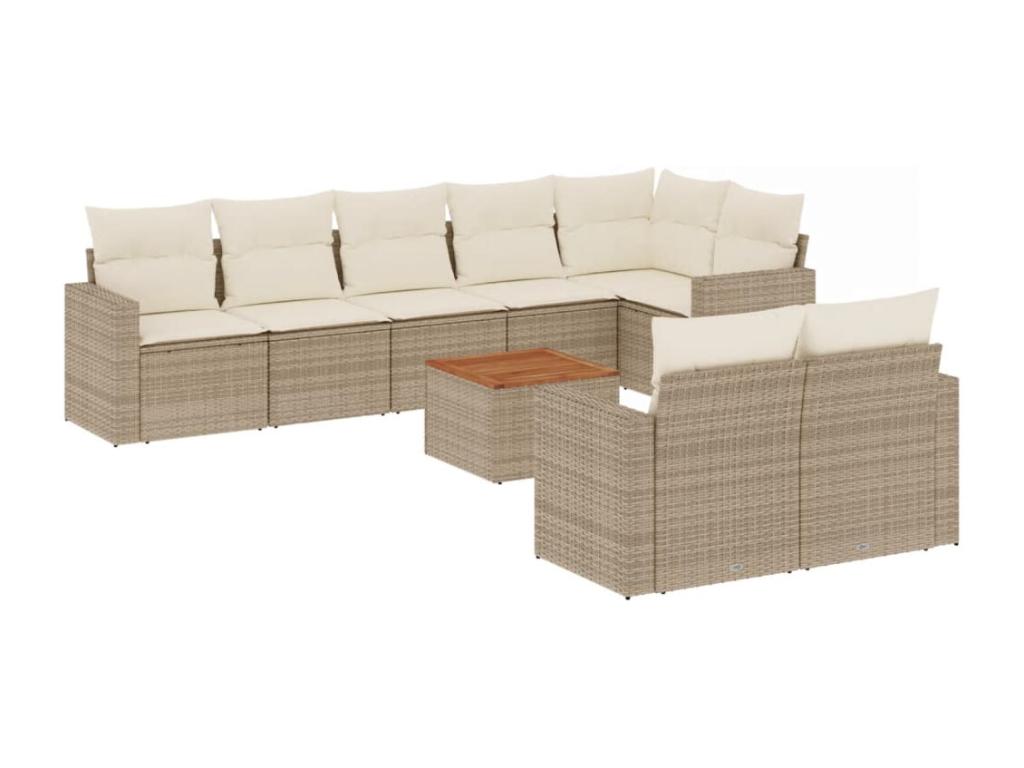 Set di mobili da esterno in resina intrecciata beige da 9 pezzi con cuscini