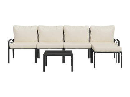 Set di mobili da esterno in acciaio nero da 6 pezzi con cuscini