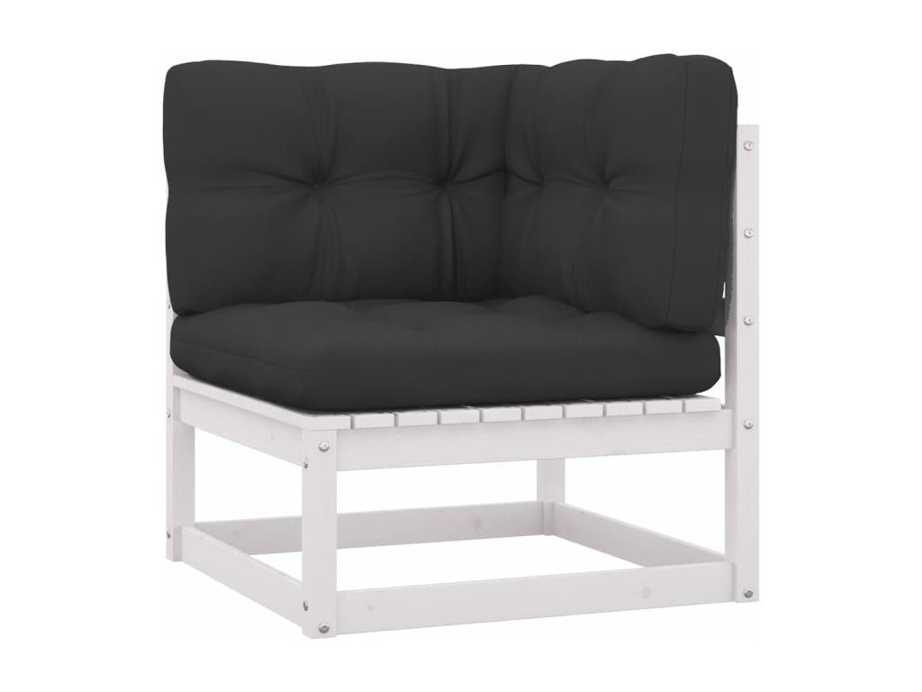 Set di mobili da esterno in legno massello di pino bianco da 9 pezzi con cuscini