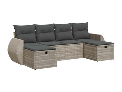 Set di mobili da esterno in resina intrecciata grigia da 6 pezzi con cuscini