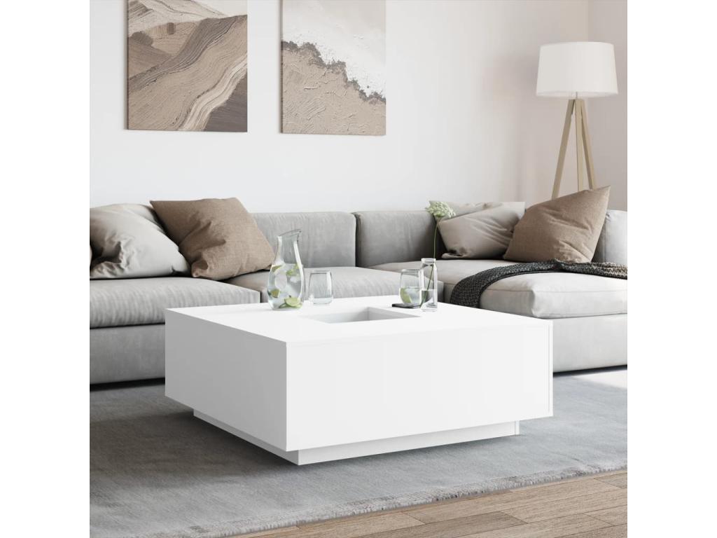 Tavolino da caffè in legno ingegnerizzato bianco, 100 x 100 x 40 cm