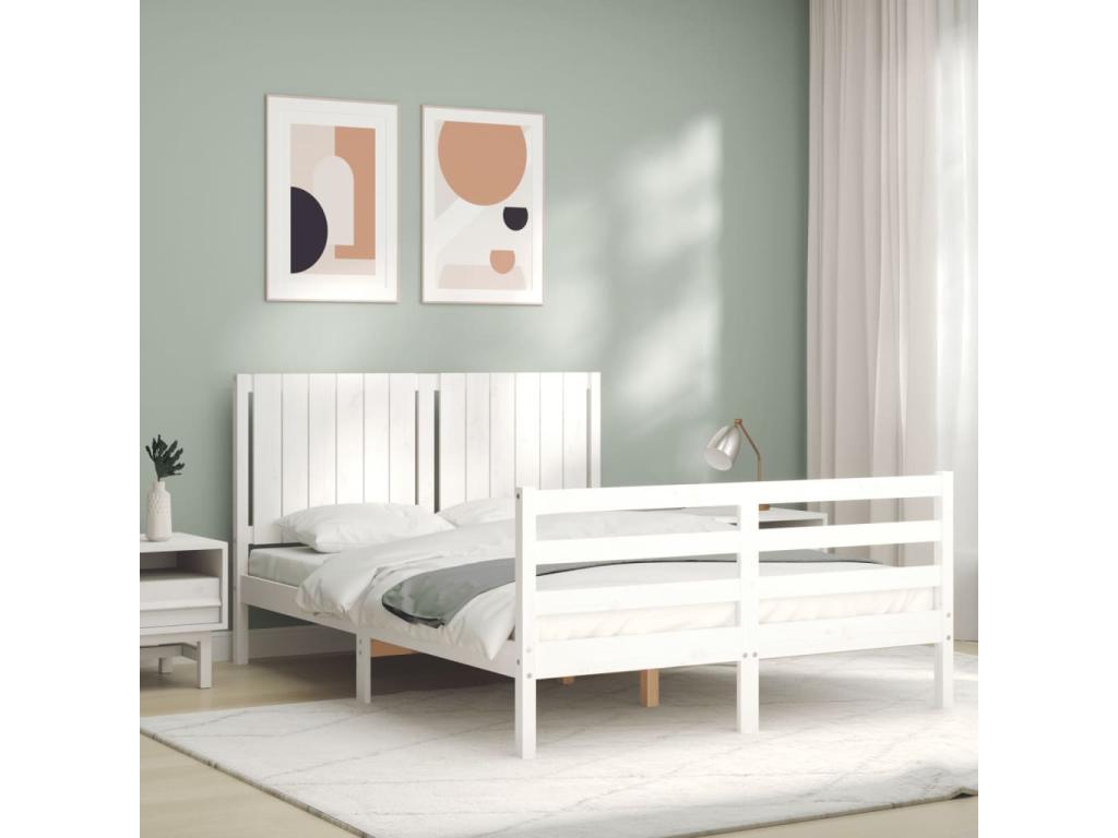 Struttura letto in legno massello bianco con testiera