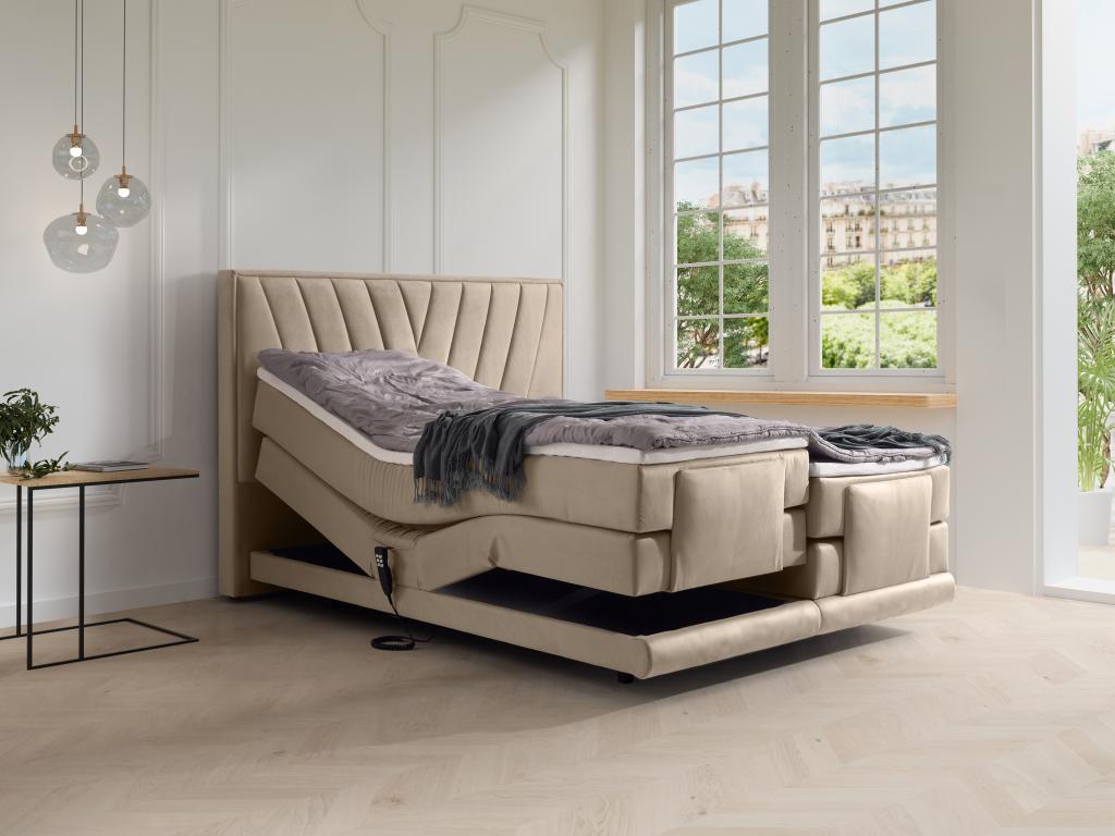 Testiera reclinabile in velluto beige, 2 x 80 x 200 cm