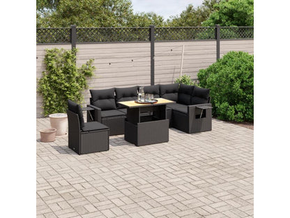 Set di mobili da esterno in resina intrecciata nera da 7 pezzi con cuscini
