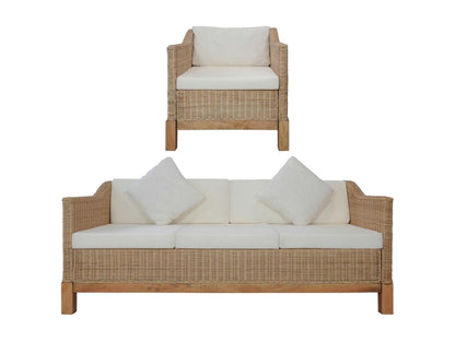Set di divani in rattan marrone da 2 pezzi con cuscini