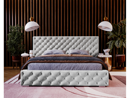 Base per letto in tessuto grigio chiaro
