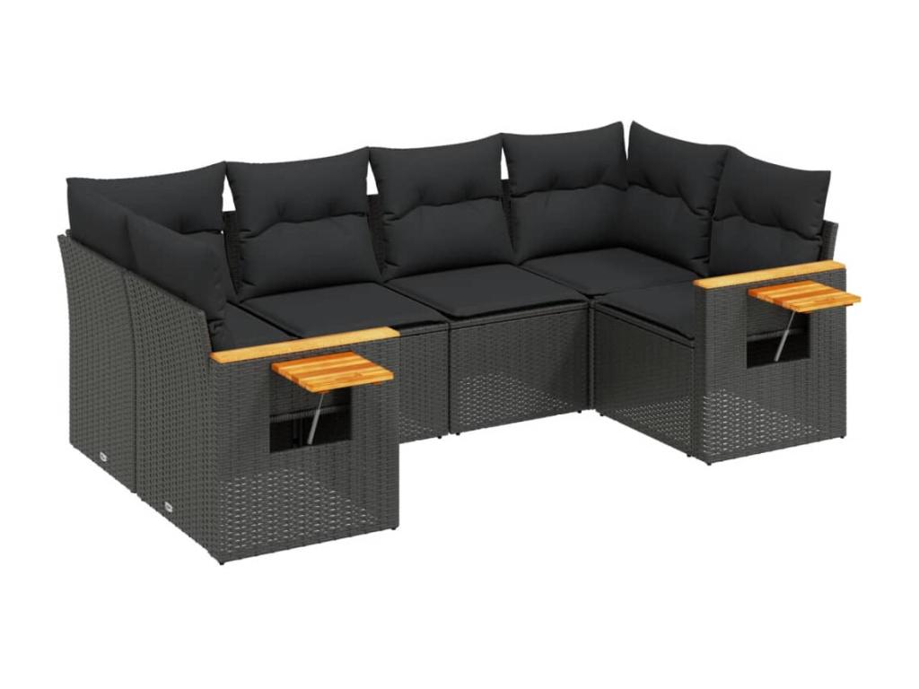 Set di mobili da esterno in resina intrecciata nera da 6 pezzi con cuscini