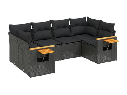 Set di mobili da esterno in resina intrecciata nera da 6 pezzi con cuscini