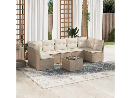 Set di mobili da esterno in resina intrecciata beige da 8 pezzi con cuscini