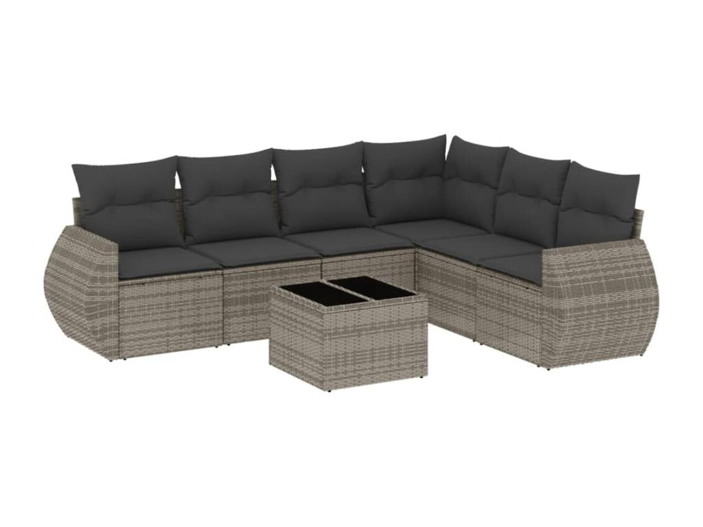 Set di mobili da esterno in resina intrecciata grigia da 7 pezzi con cuscini