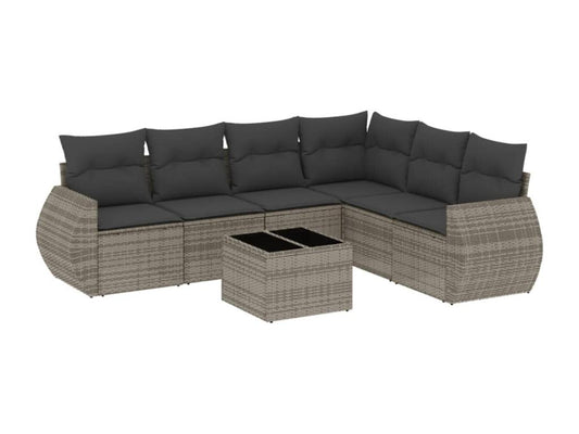 Set di mobili da esterno in resina intrecciata grigia da 7 pezzi con cuscini