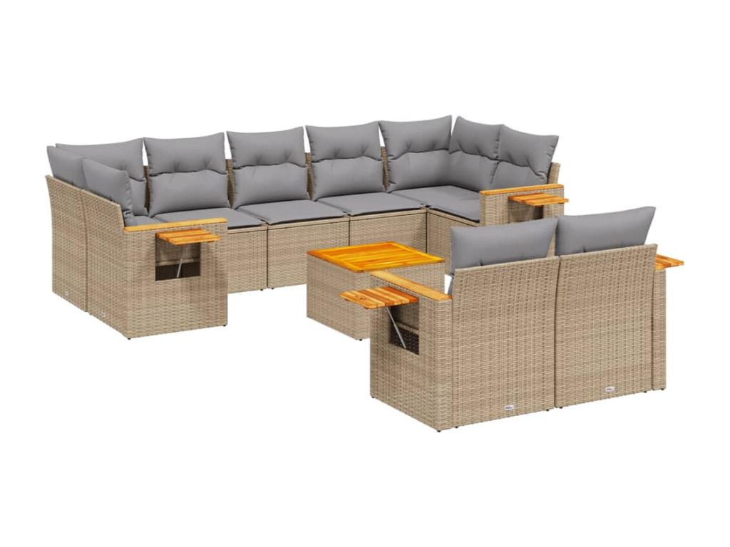 Set di mobili da esterno in resina intrecciata beige da 10 pezzi con cuscini