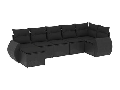 Set di mobili da esterno in resina intrecciata nera da 7 pezzi con cuscini