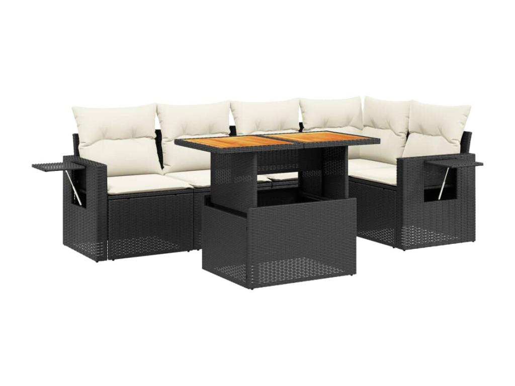 Set di mobili da esterno in resina intrecciata nera da 6 pezzi con cuscini
