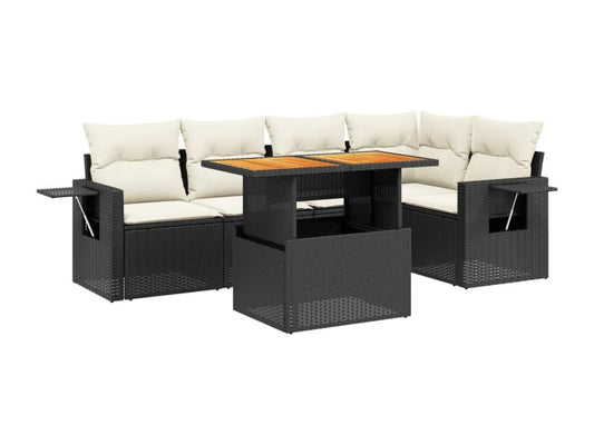 Set di mobili da esterno in resina intrecciata nera da 6 pezzi con cuscini