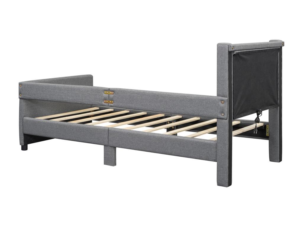 Letto in tessuto grigio, 90 x 200 cm