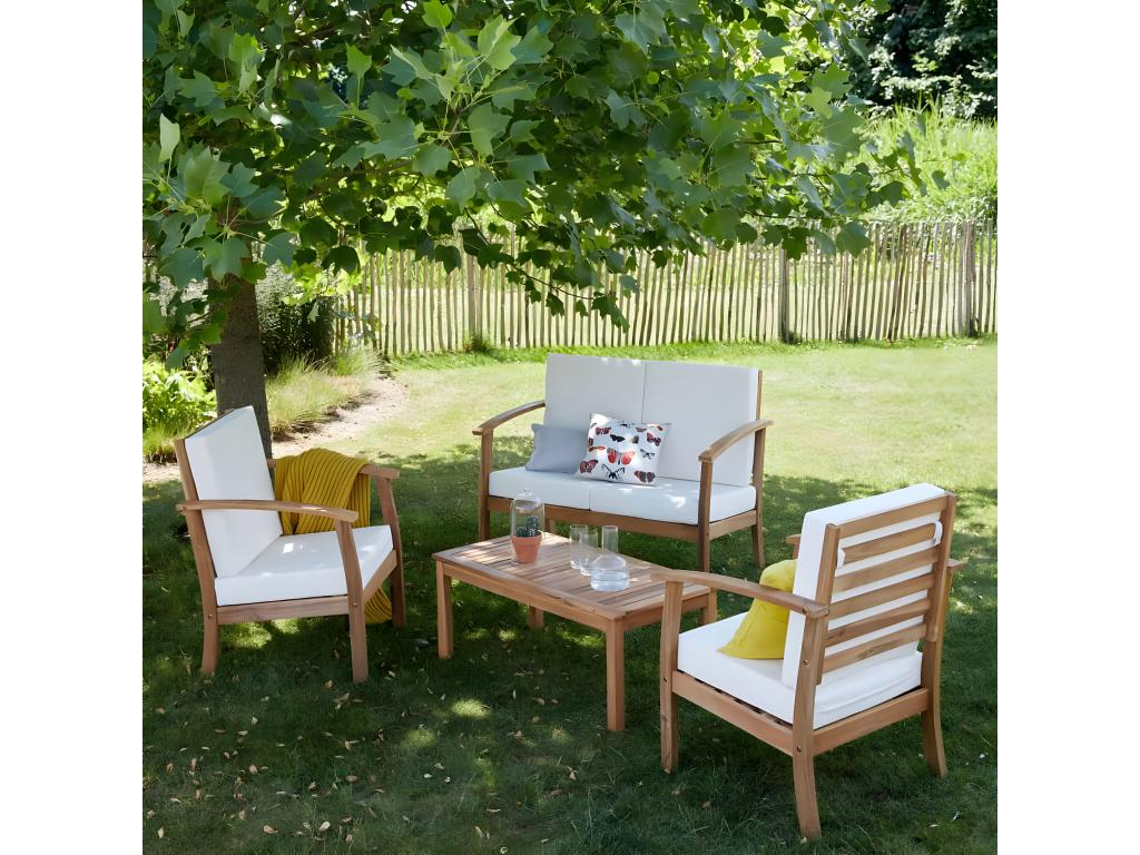 Set di mobili da esterno leggeri e naturali