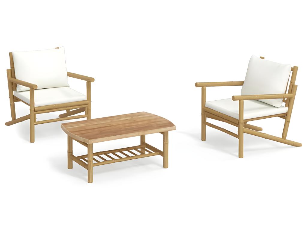 Set di mobili da esterno marroni da 3 pezzi con cuscini