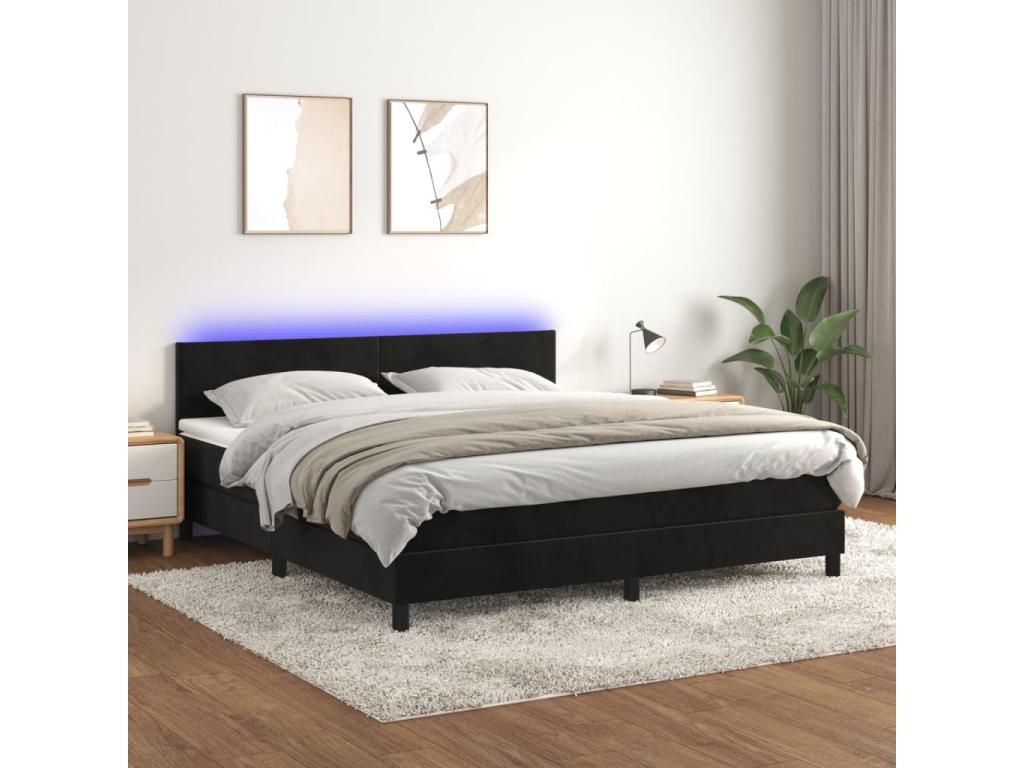 Base per letto LED in velluto nero, 180 x 200 cm