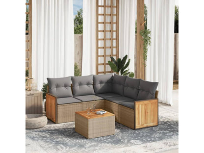 Set di mobili da esterno in resina intrecciata beige da 6 pezzi con cuscini