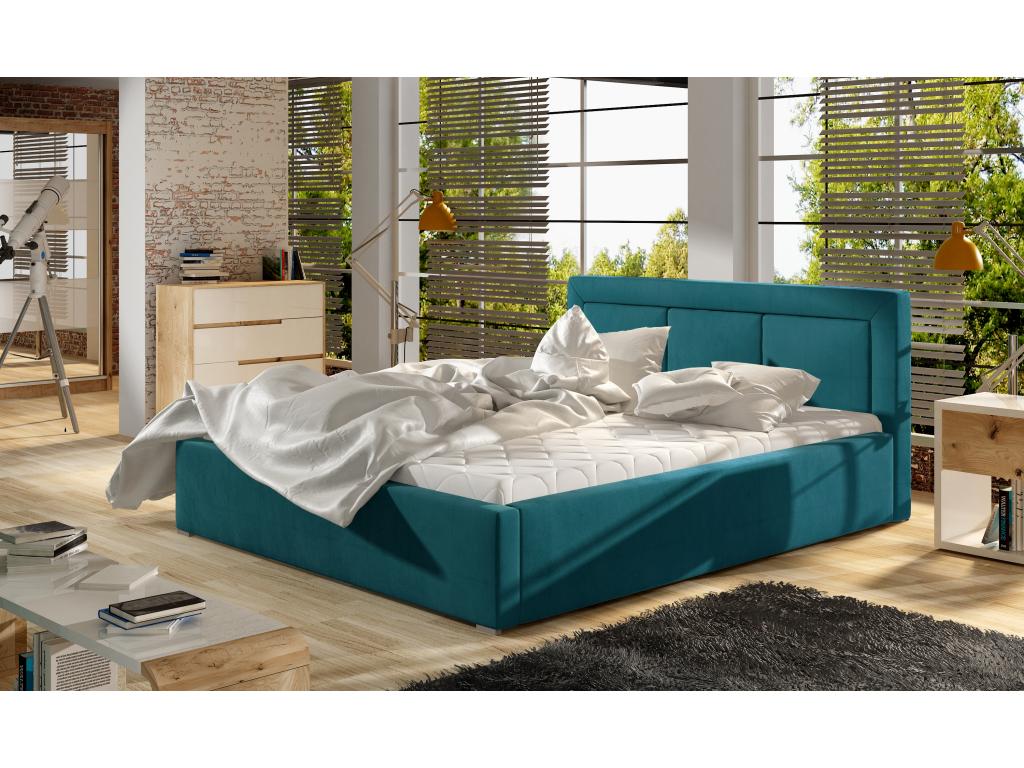 Letto in velluto blu trapuntato