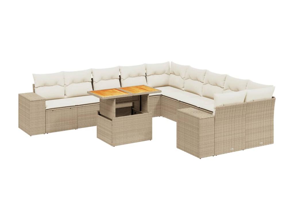 Set di mobili da esterno in resina intrecciata beige da 11 pezzi con cuscini