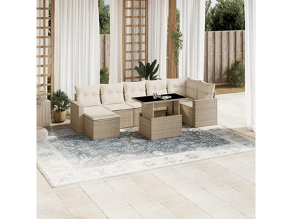 Set di mobili da esterno in resina intrecciata beige da 8 pezzi con cuscini