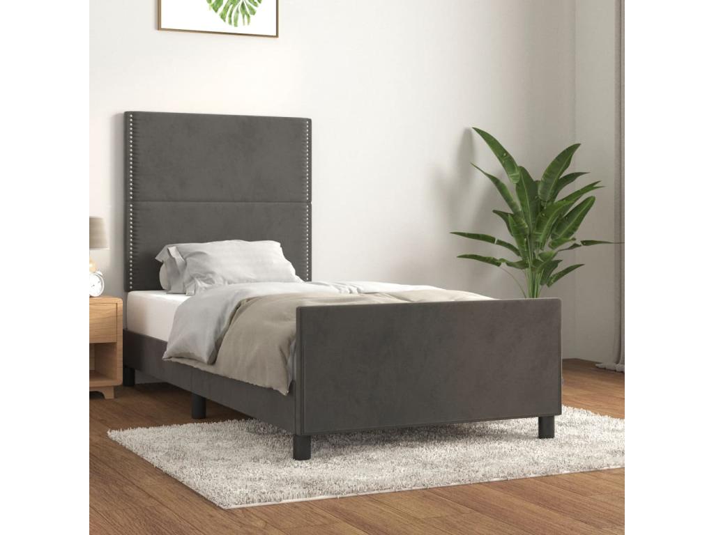 Struttura letto in velluto grigio con testiera, 80 x 200 cm