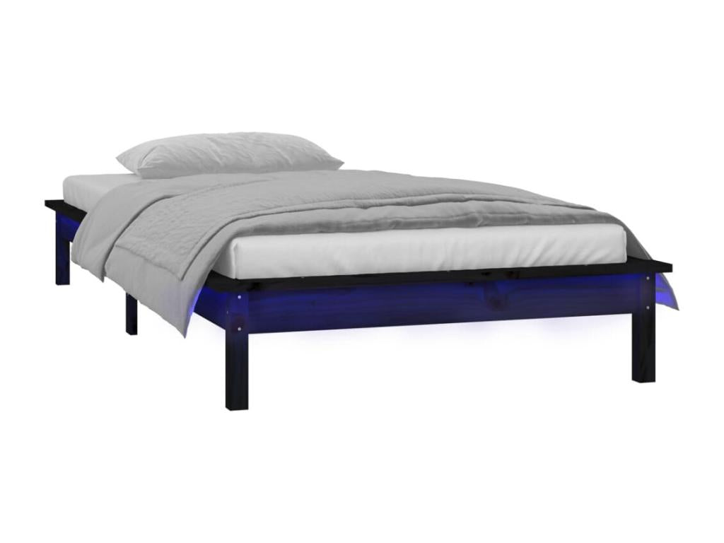 Struttura letto in legno massello nero a LED, 90 x 200 cm