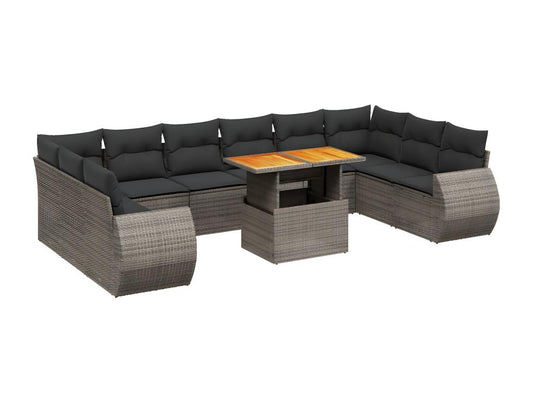 Set di mobili da esterno in resina intrecciata grigia da 11 pezzi con cuscini