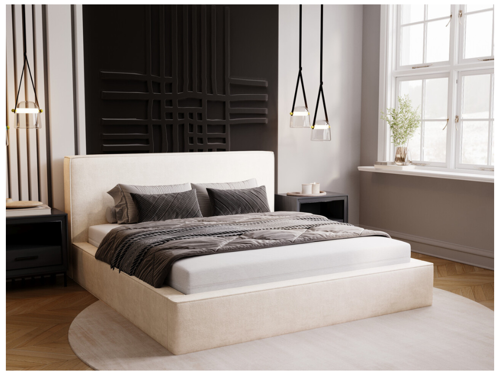 Letto imbottito in velluto color crema