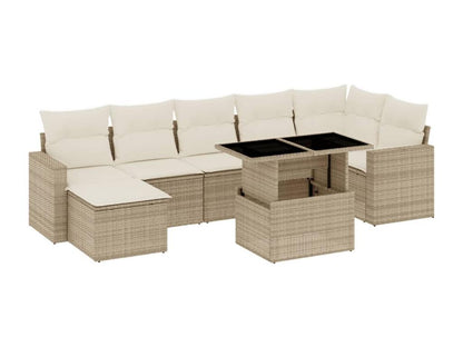 Set di mobili da esterno in resina intrecciata beige da 8 pezzi con cuscini